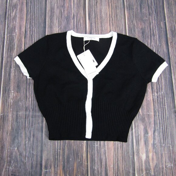 Commense Sweaters - Commense Medium Black White Ribbed Button Up Sweater Contrast Trim NEW NWT